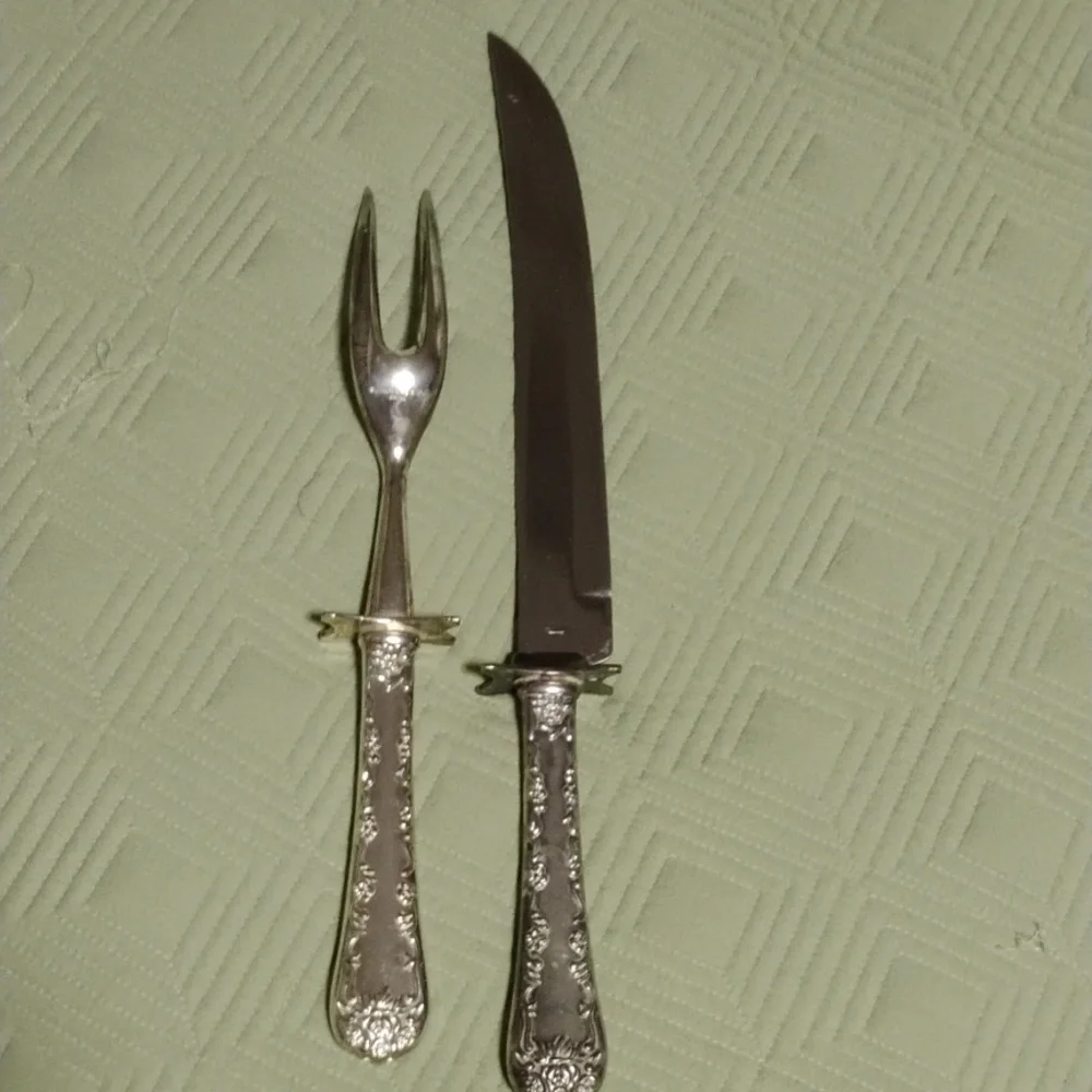 Silver plated carving set & salad set. - Picture 5 of 9